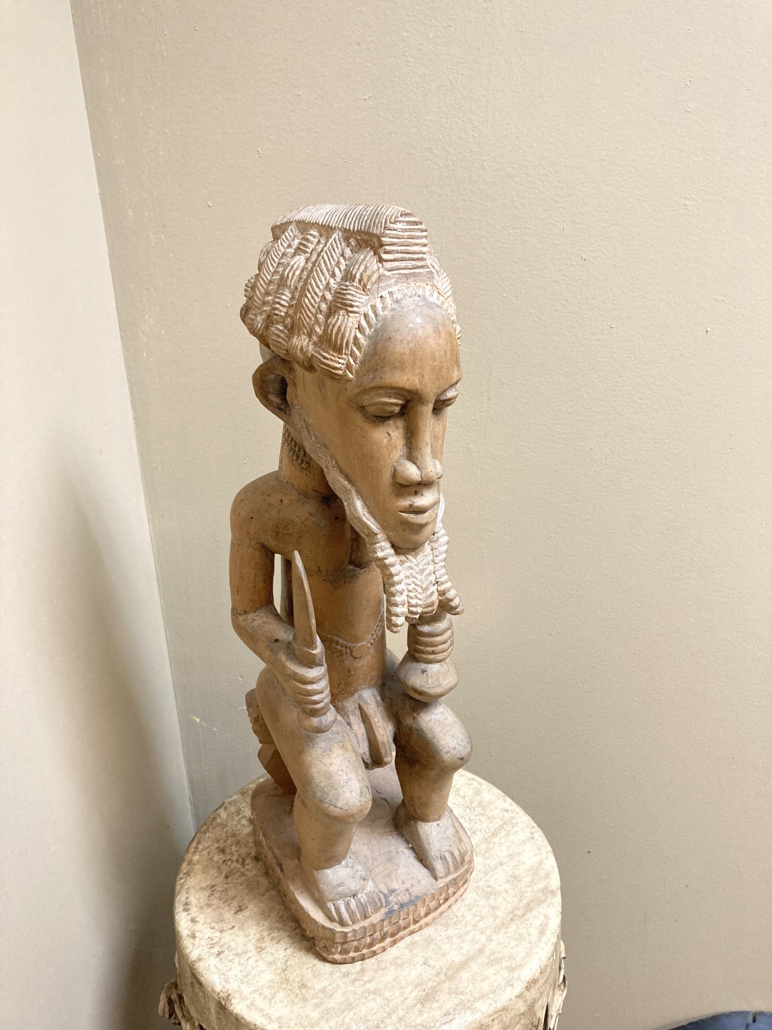 Baule figure from the colonial period. 18 ⅜” tall and 6 ⅛” deep. Ivory Coast.