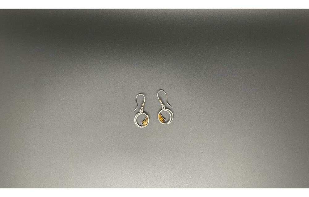 Sterling Silver & Amber Half Filled Earrings,
