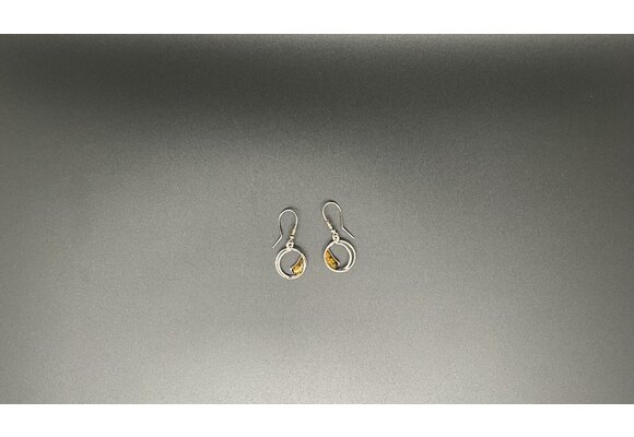 Sterling Silver & Amber Half Filled Earrings,