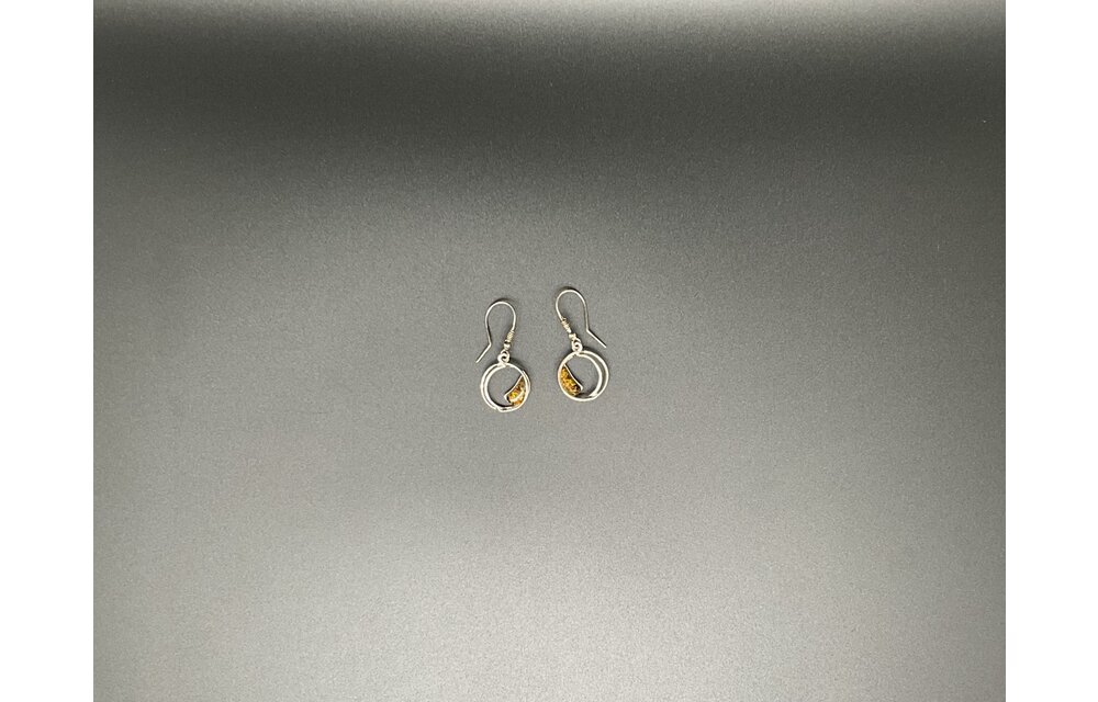 Sterling Silver & Amber Half Filled Earrings,