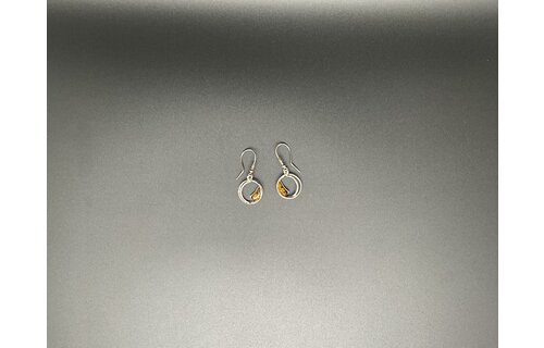 Sterling Silver & Amber Half Filled Earrings,