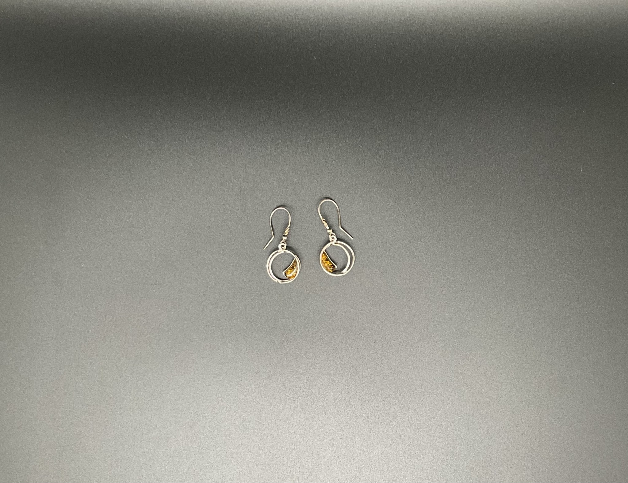 Sterling Silver & Amber Half Filled Earrings,