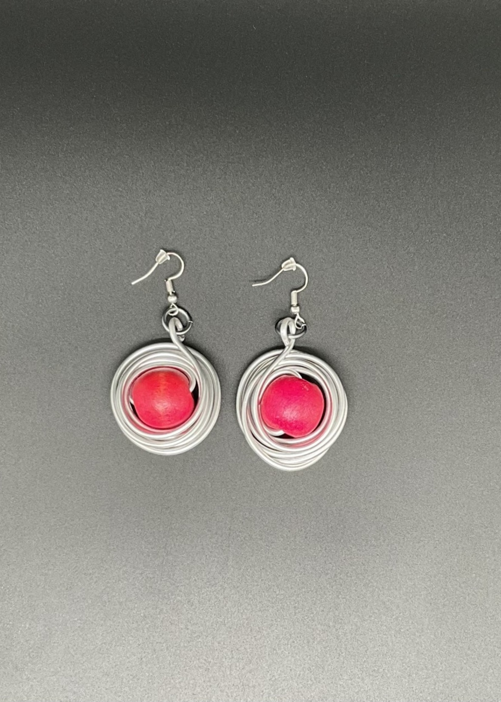 Red bead & Wire Earrings,