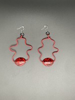 Red wire beaded earrings.