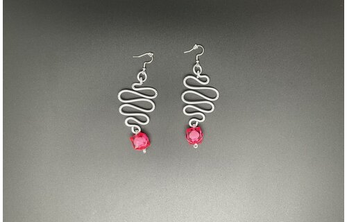 Wire Earrings with red beads