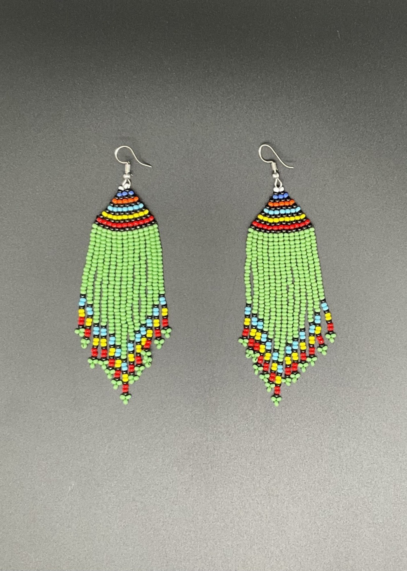 Kenya Long Colorful beaded earrings from Kenya. Green focused