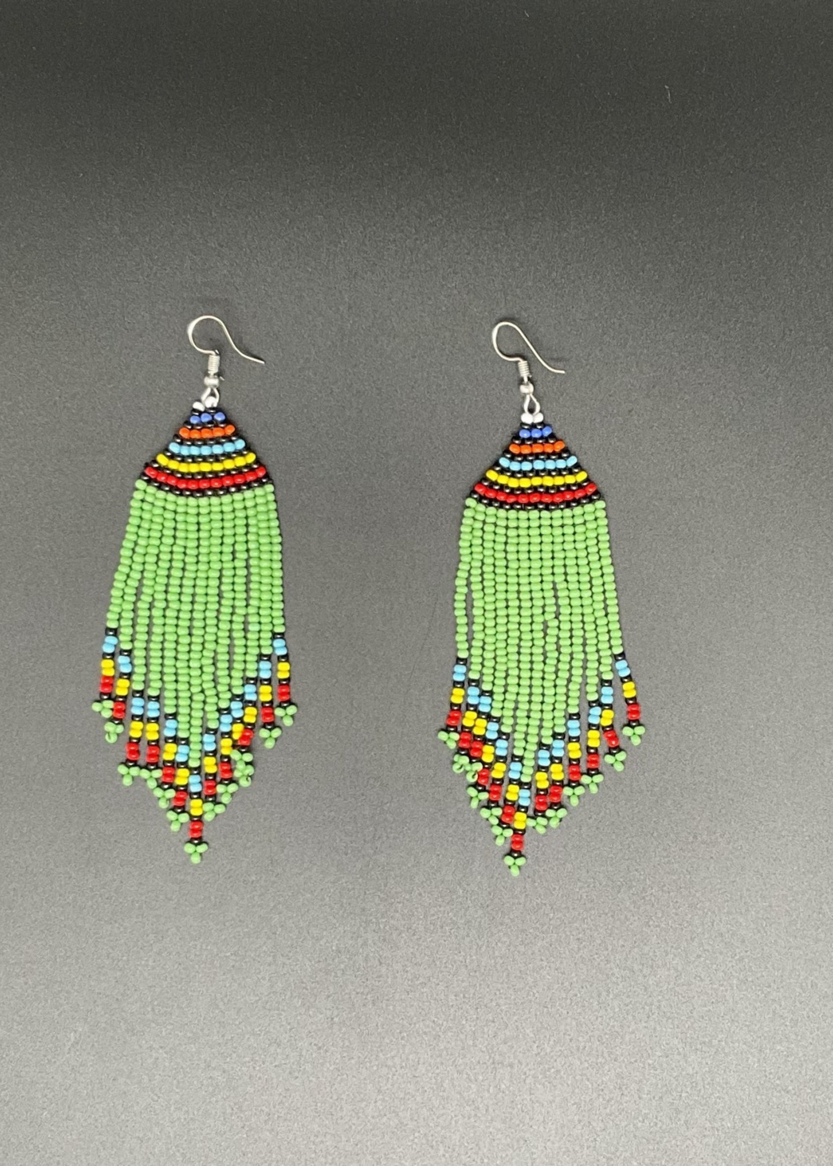 Kenya Long Colorful beaded earrings from Kenya. Green focused