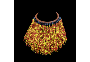 Leather collar (choker) with short multi-colored beads