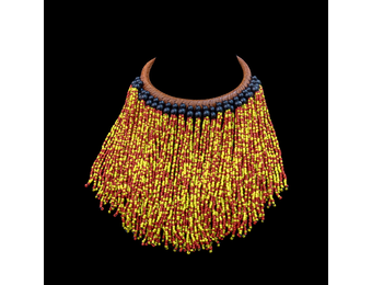 Leather collar (choker) with short multi-colored beads
