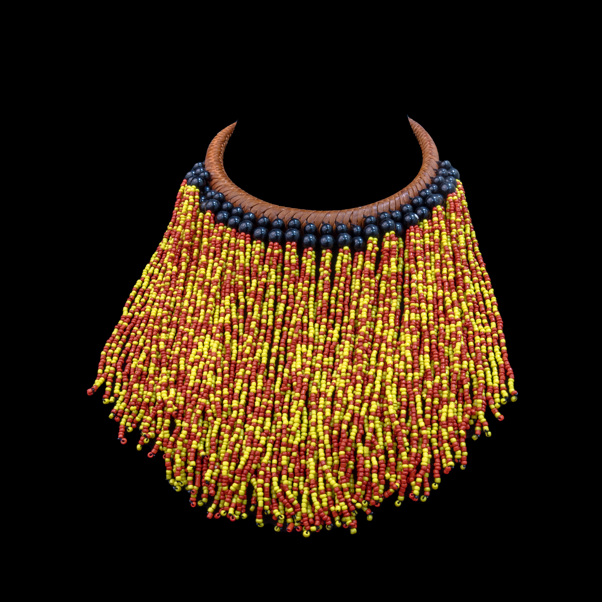 Leather collar (choker) with short multi-colored beads