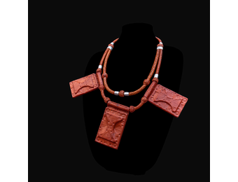 2-layered roped leather necklace with silver metal inserts.