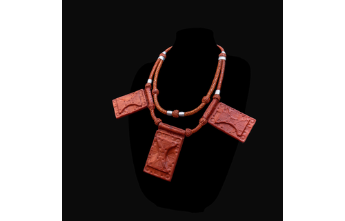 2-layered roped leather necklace with silver metal inserts.