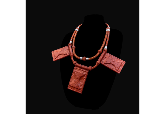 2-layered roped leather necklace with silver metal inserts.