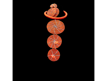 3-tiered beaded Necklace with earrings. Red. Kenya.