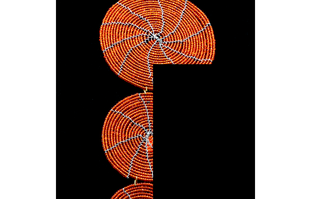 3-tiered beaded Necklace with earrings. Red. Kenya.