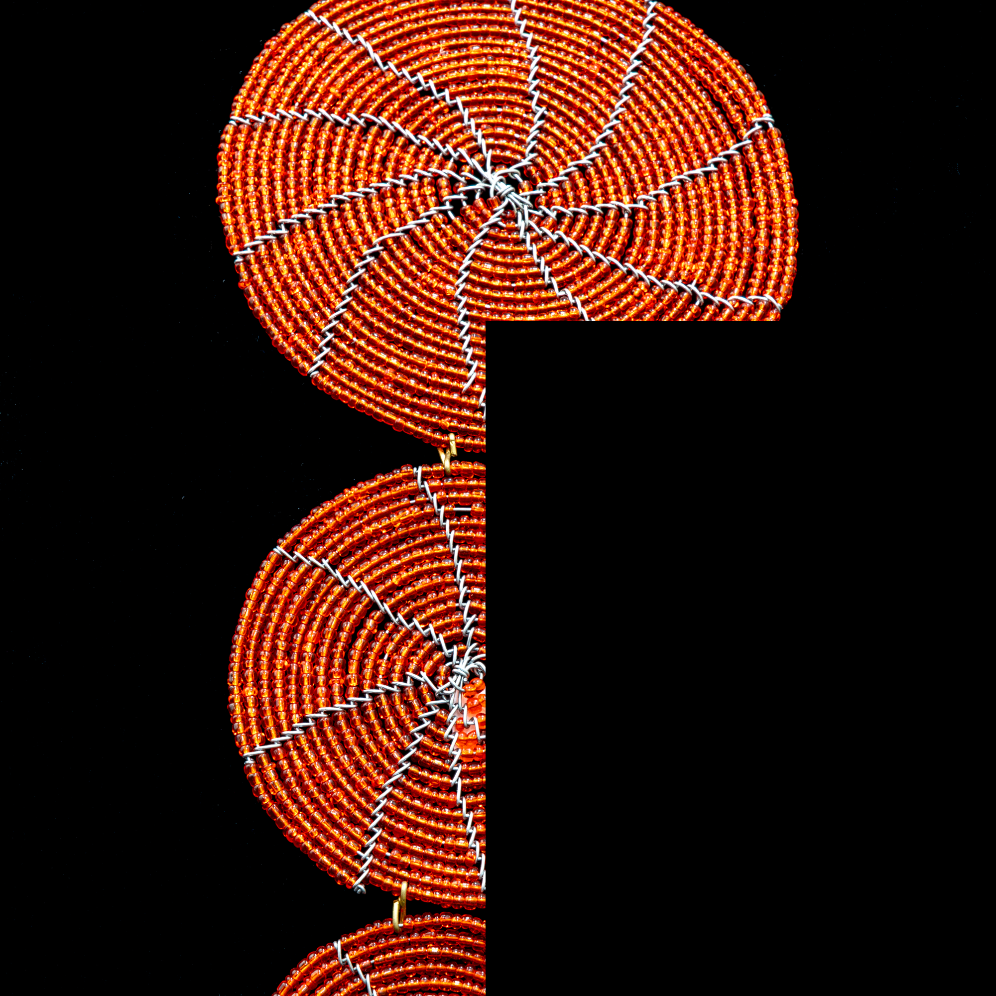 3-tiered beaded Necklace with earrings. Red. Kenya.