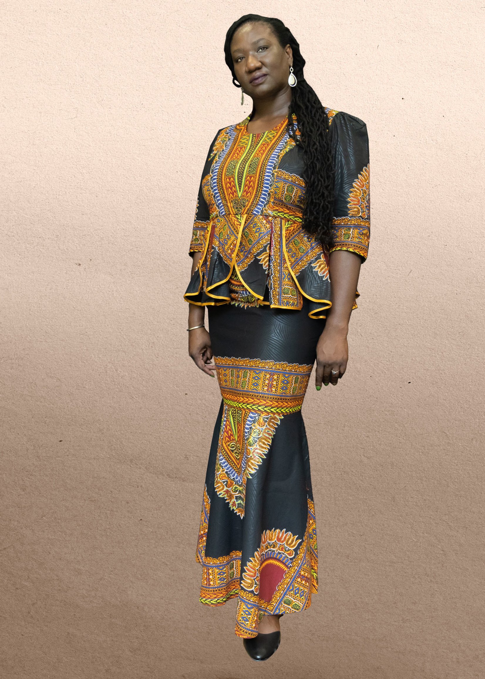 Ghana Traditional print 3-piece skirt set, including headwrap! Make a statement! Size 18