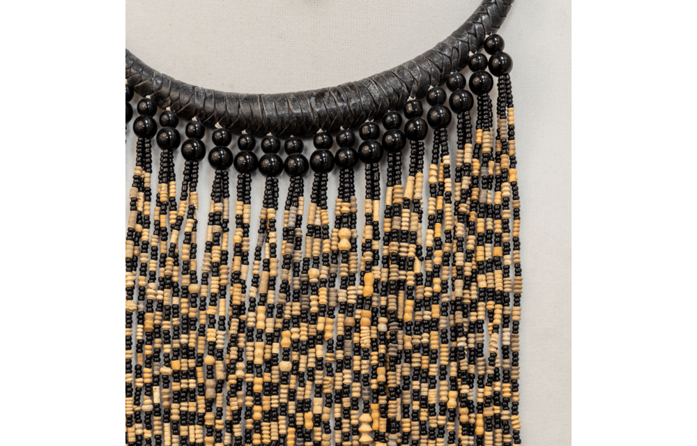 Beautiful leather collar (choker) with long multi-colored beads