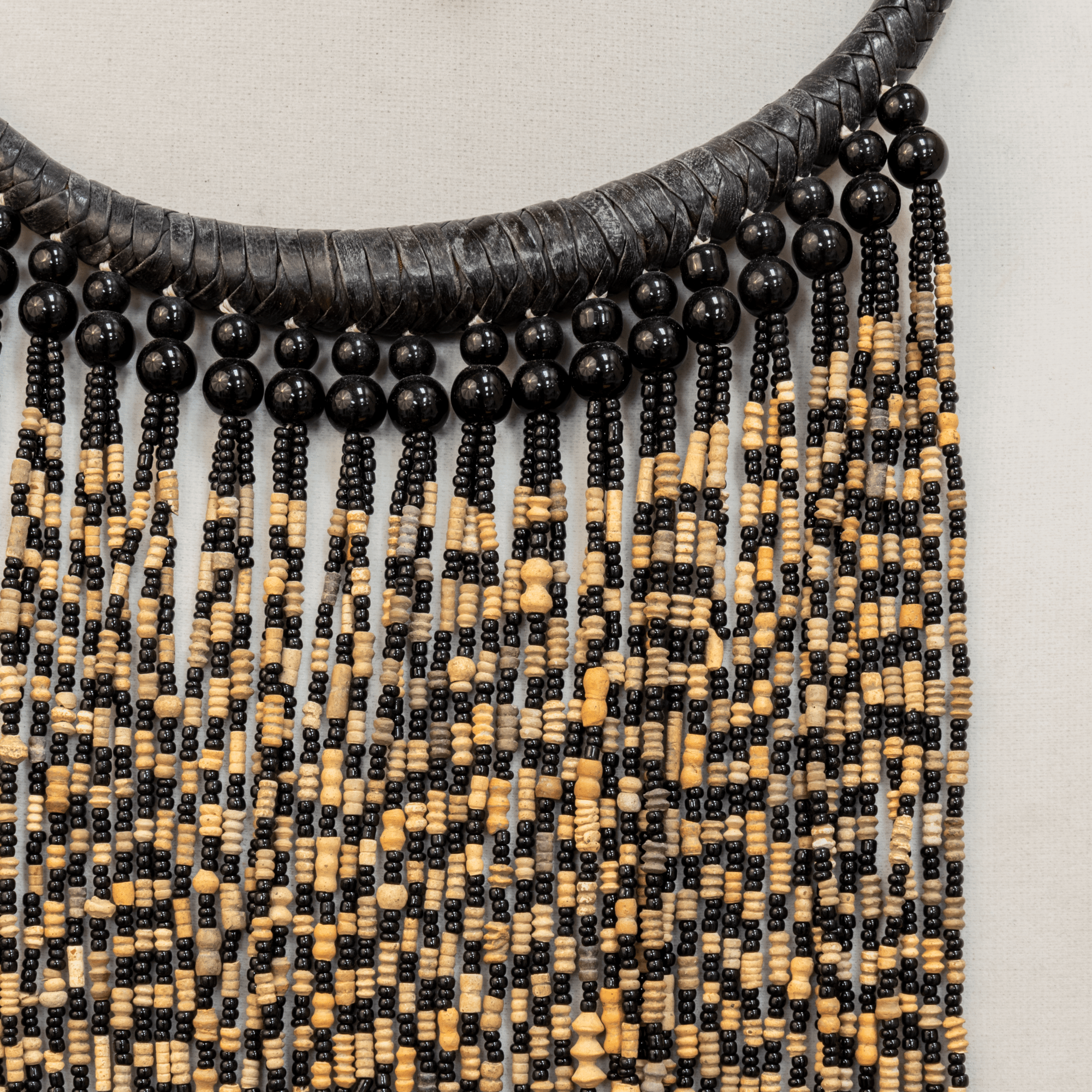 Beautiful leather collar (choker) with long multi-colored beads