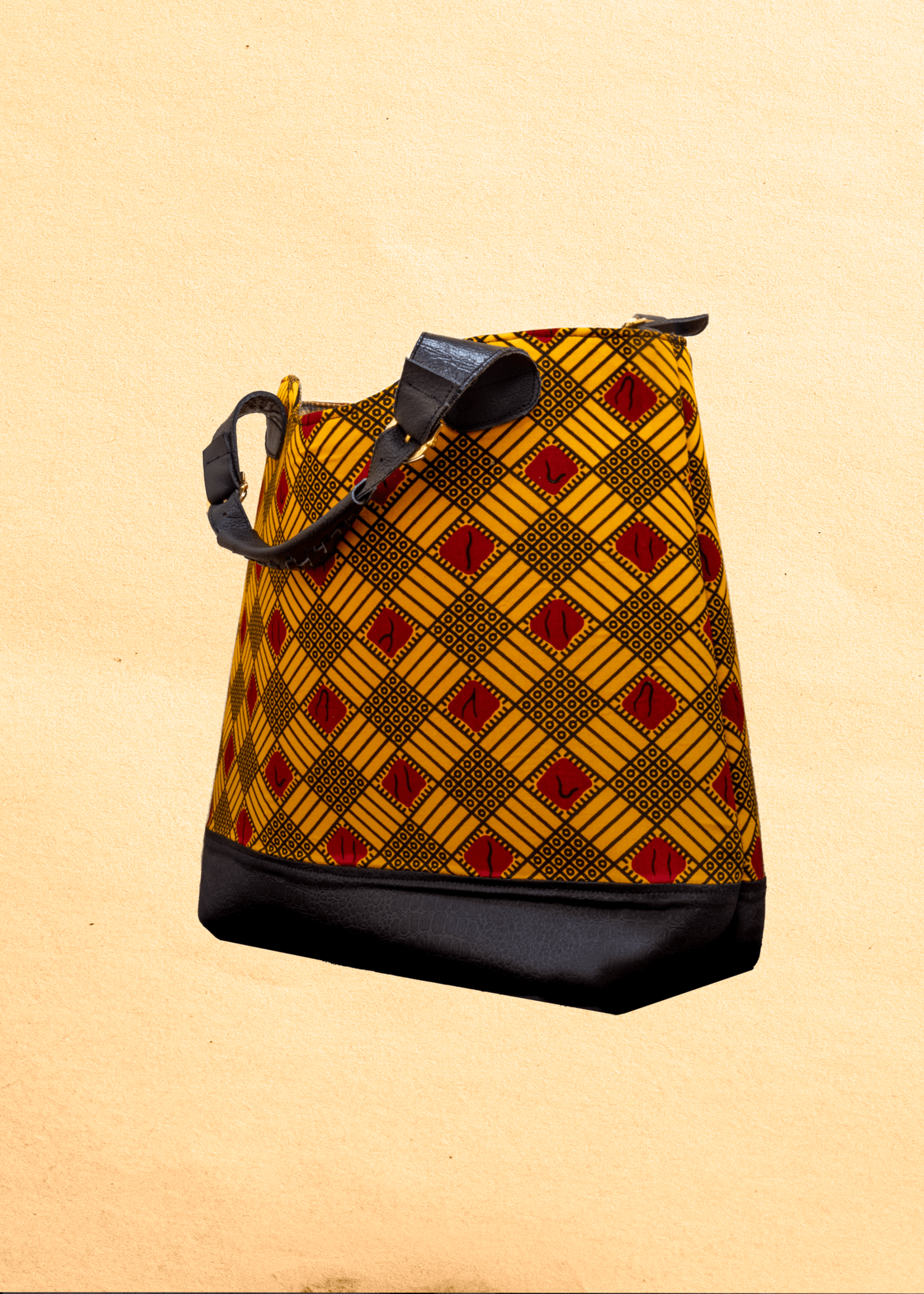 Ghana Large Ankara/canvas travel bag. Top zipper. Straps. Measures 21”x 10”