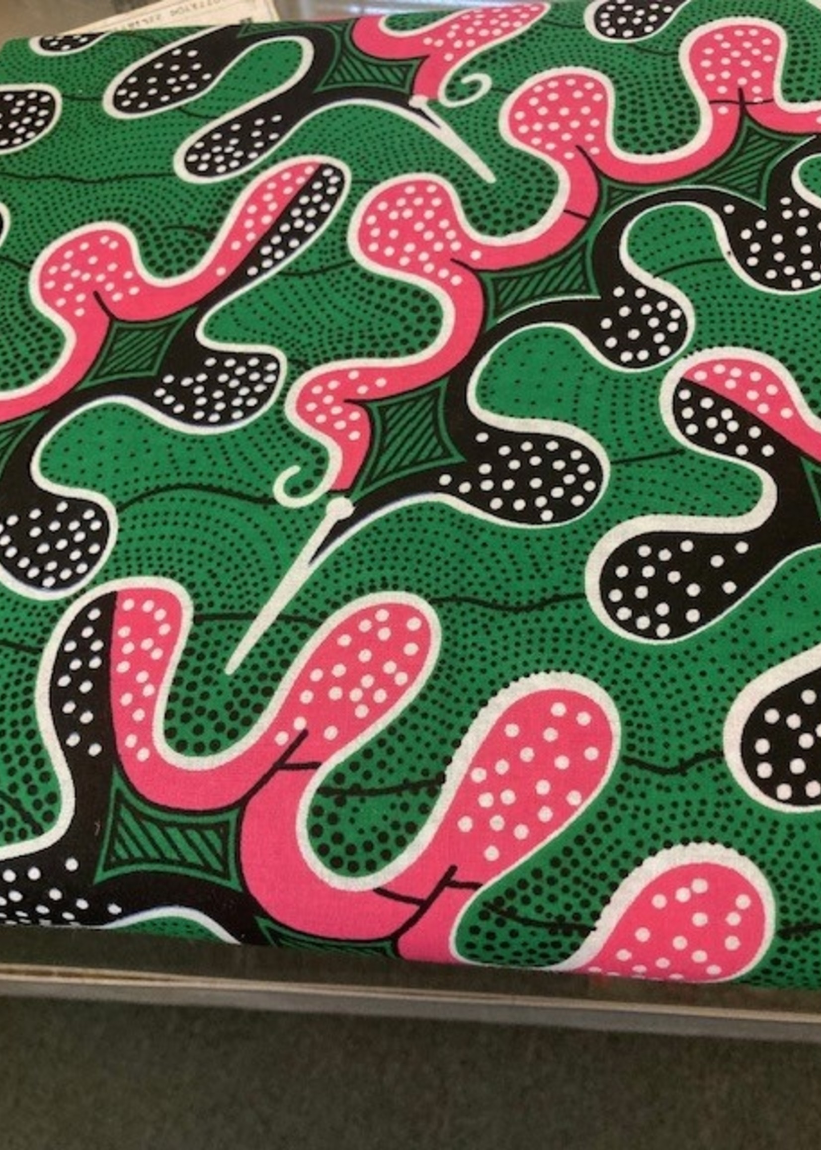 Puzzle Green Pink Ankara Print. Sold by full yard only.
