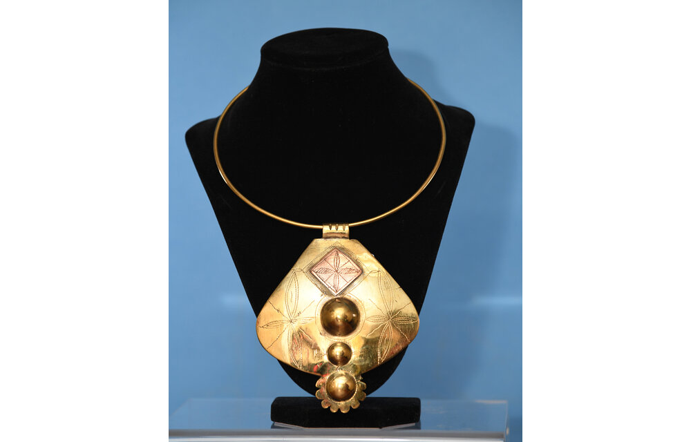 Ethnic Brass choker with chunky brass/copper Pendant