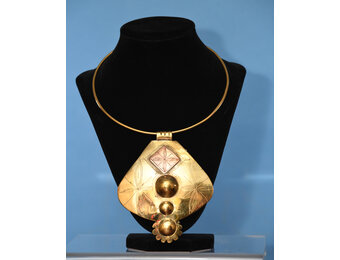 Ethnic Brass choker with chunky brass/copper Pendant