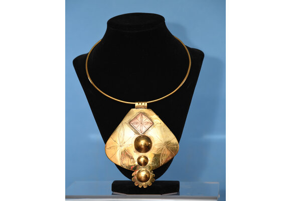Ethnic Brass choker with chunky brass/copper Pendant