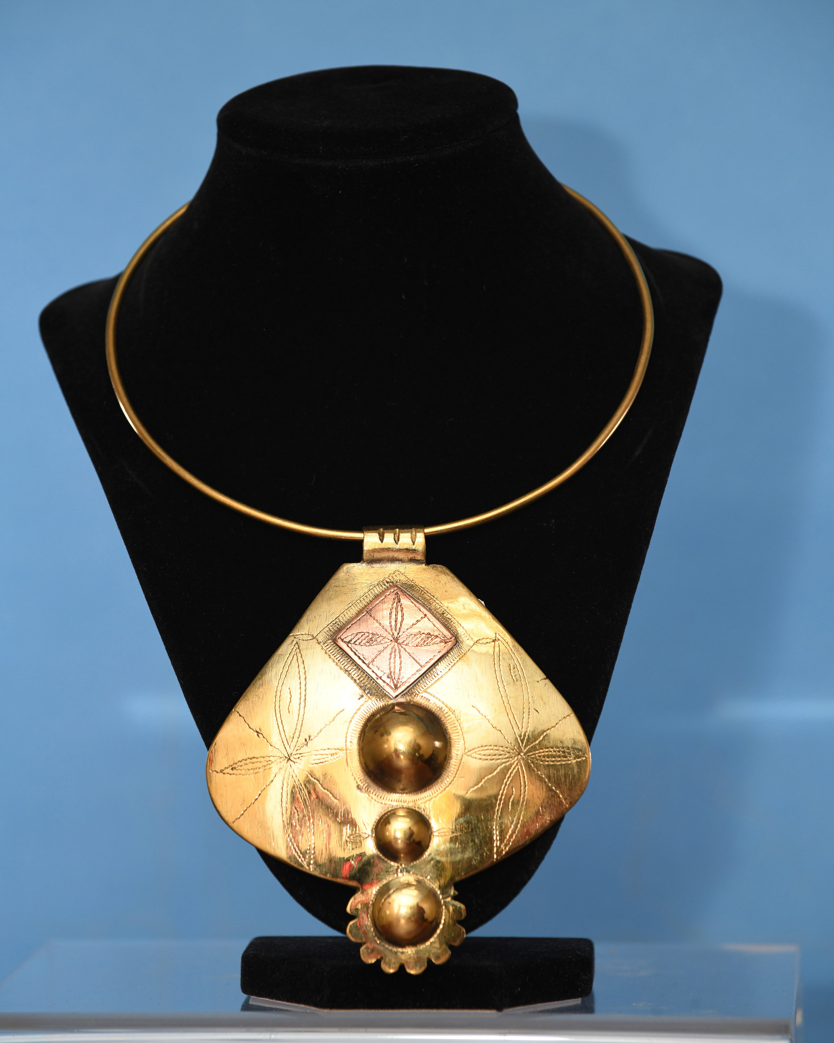 Ethnic Brass choker with chunky brass/copper Pendant
