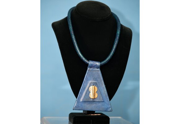 Ethnic Necklace. Leather & brass pendant . Made in Mali.