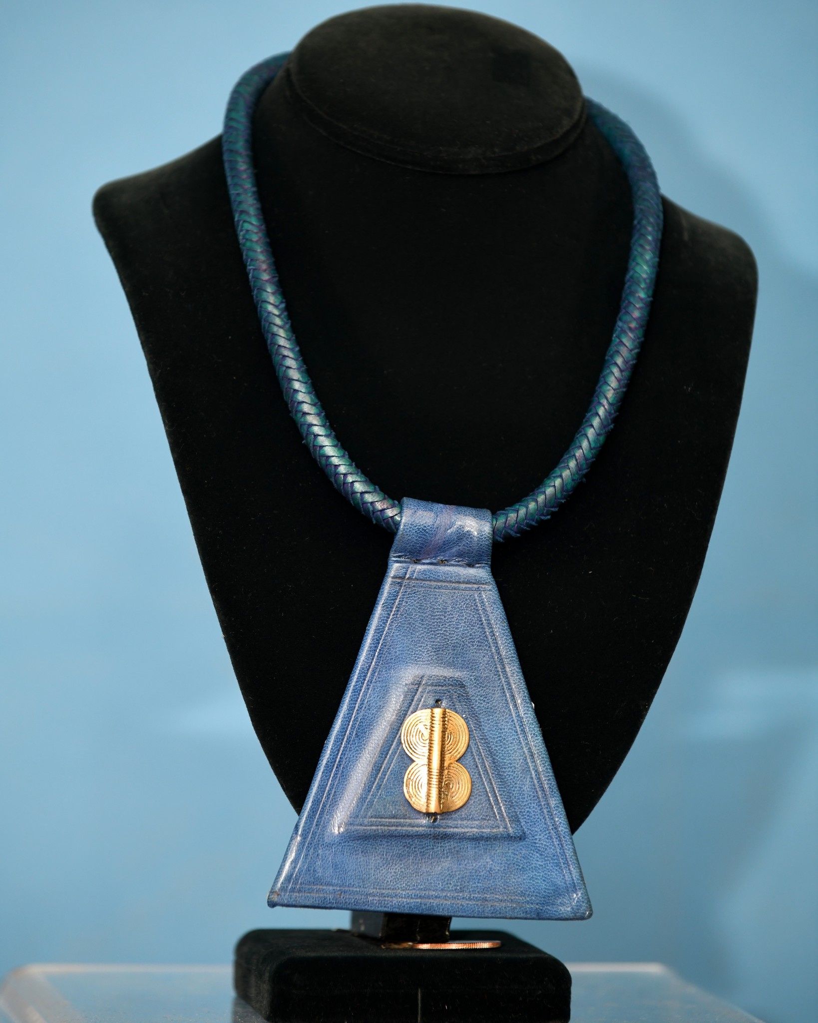 Ethnic Necklace. Leather & brass pendant . Made in Mali.