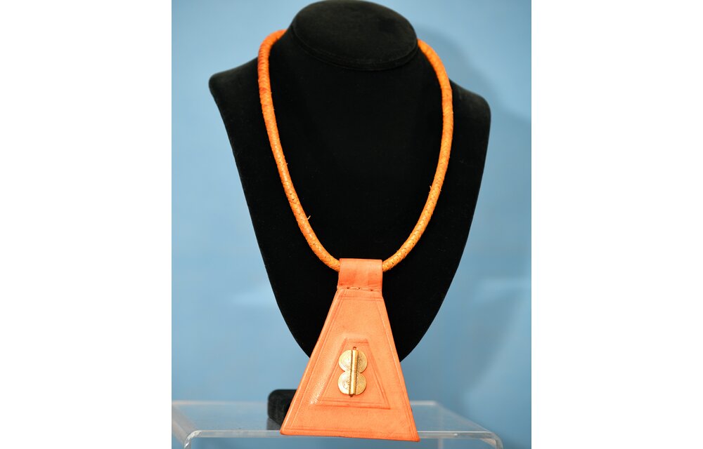 Ethnic Necklace. Leather & brass pendant . Made in Mali.