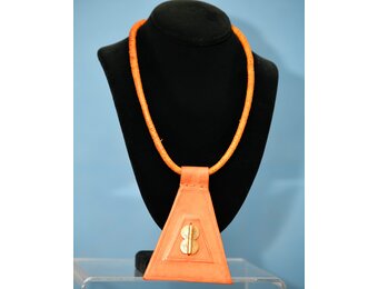 Ethnic Necklace. Leather & brass pendant . Made in Mali.