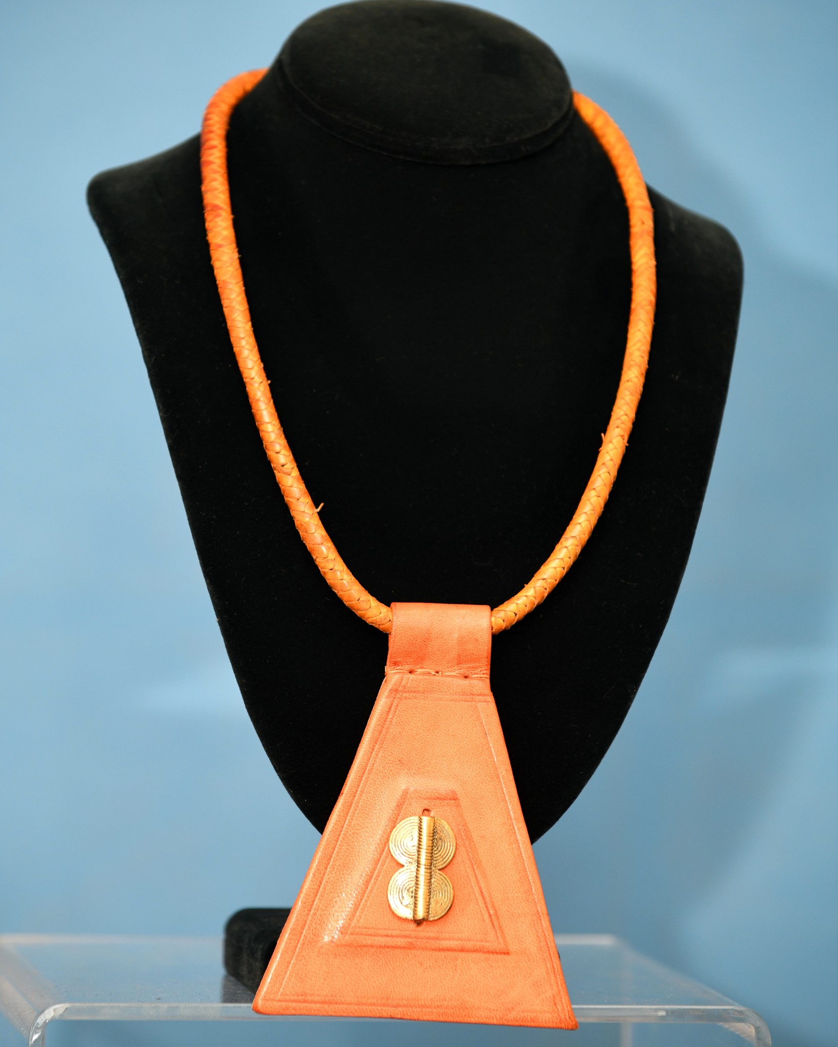Ethnic Necklace. Leather & brass pendant . Made in Mali.