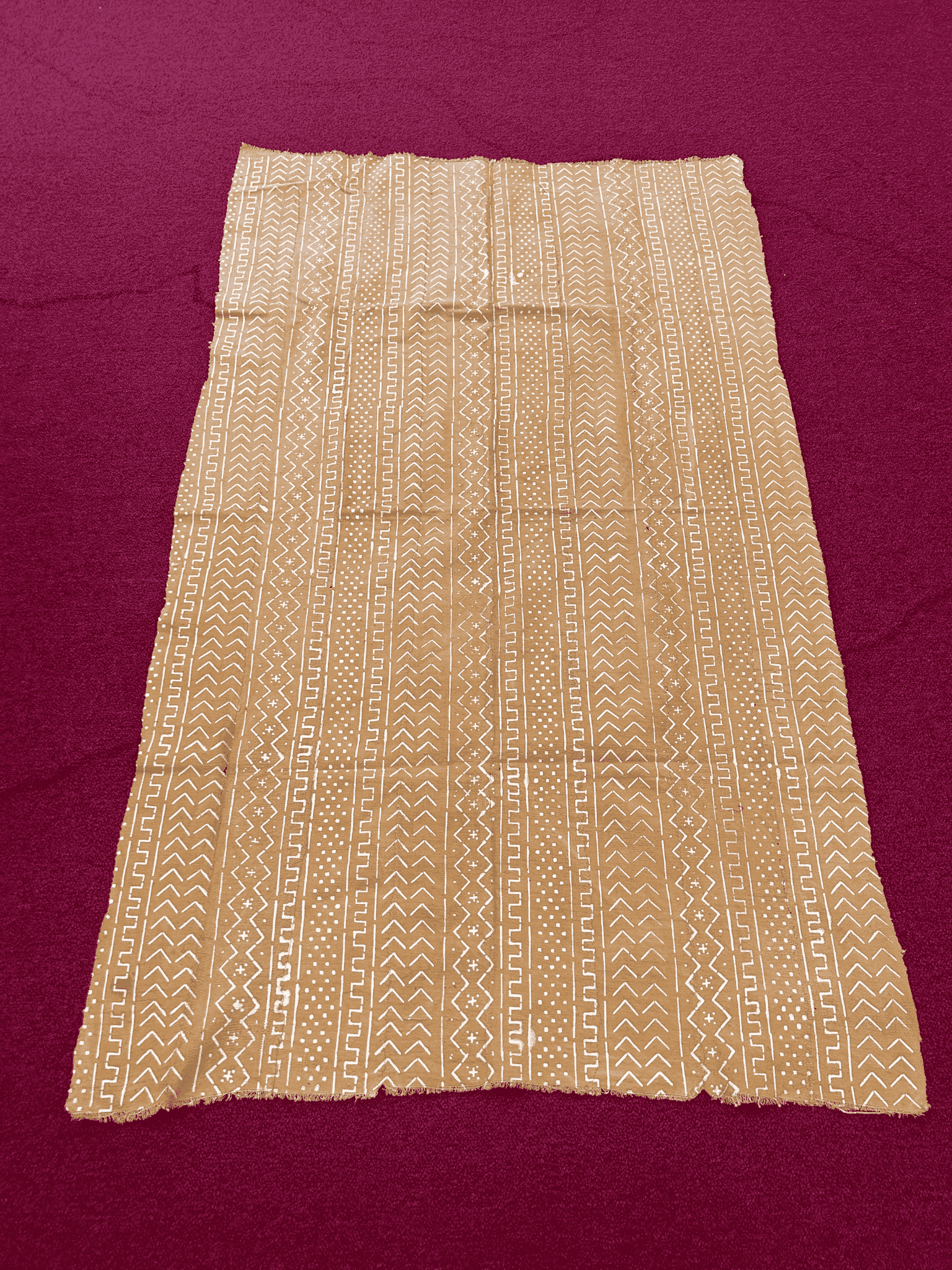 Mudcloth Fabric. Gold and White Handmade in Mali 100% Cotton. Sizes vary: 38-45in x 63-68in for clothing and decorating