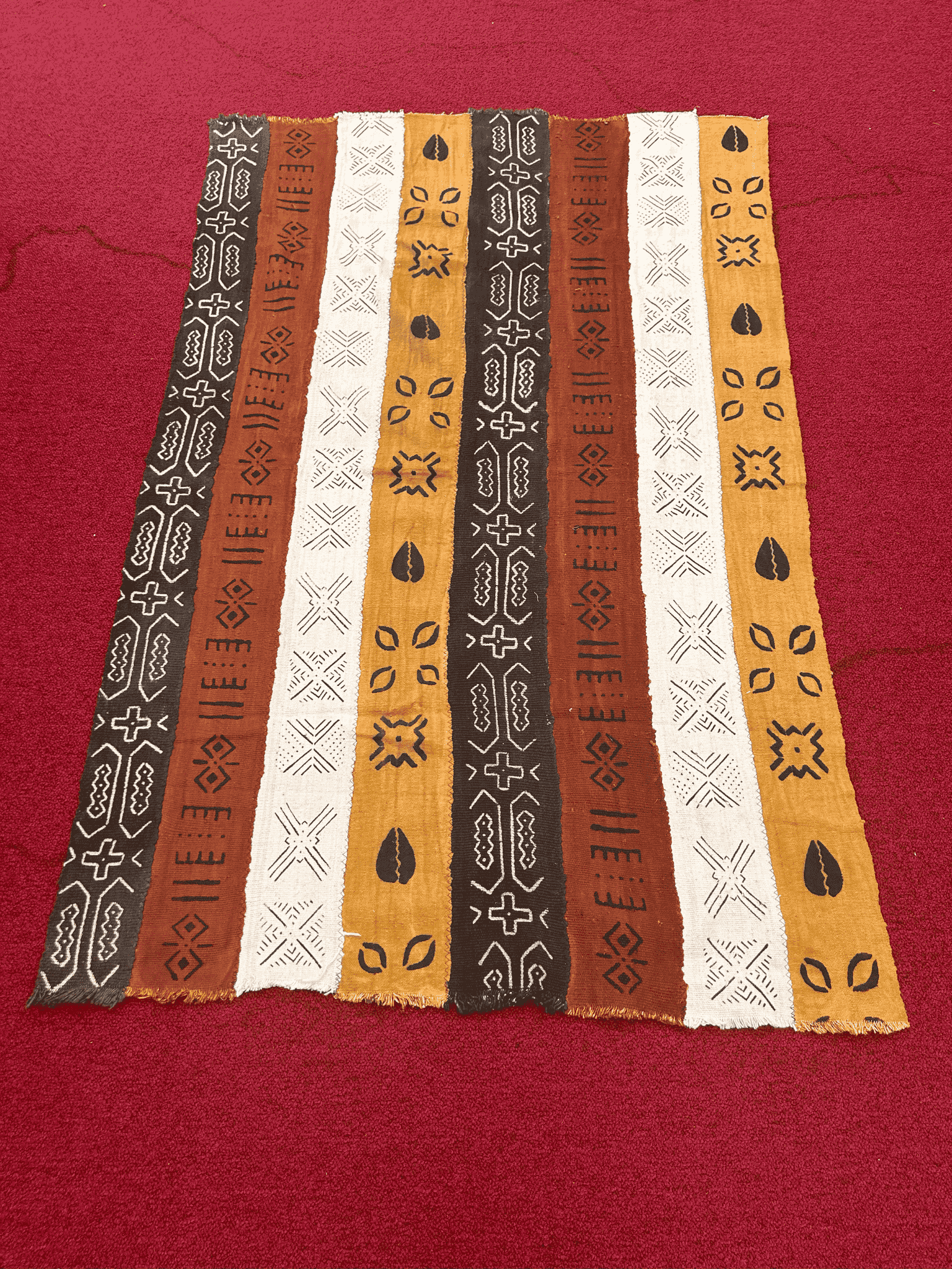 Mudcloth Fabric. Multi Color Adinkra Print Style 2 Handmade in Mali 100% Cotton. Sizes vary: 38-45in x 63-68in for clothing and decorating