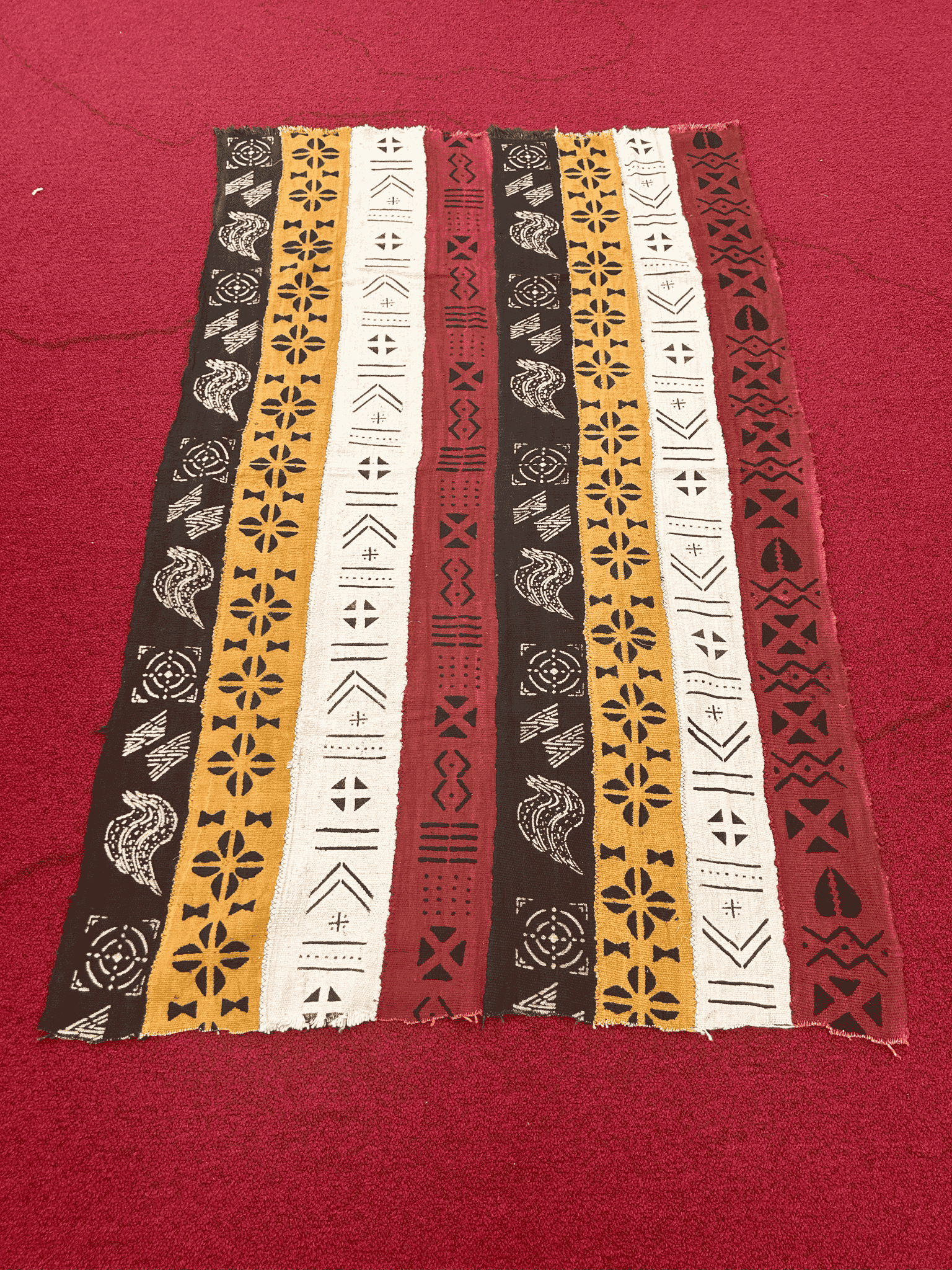 Mudcloth Fabric. Multi Color Adinkra Print Style 4 Handmade in Mali 100% Cotton. Sizes vary: 38-45in x 63-68in for clothing and decorating
