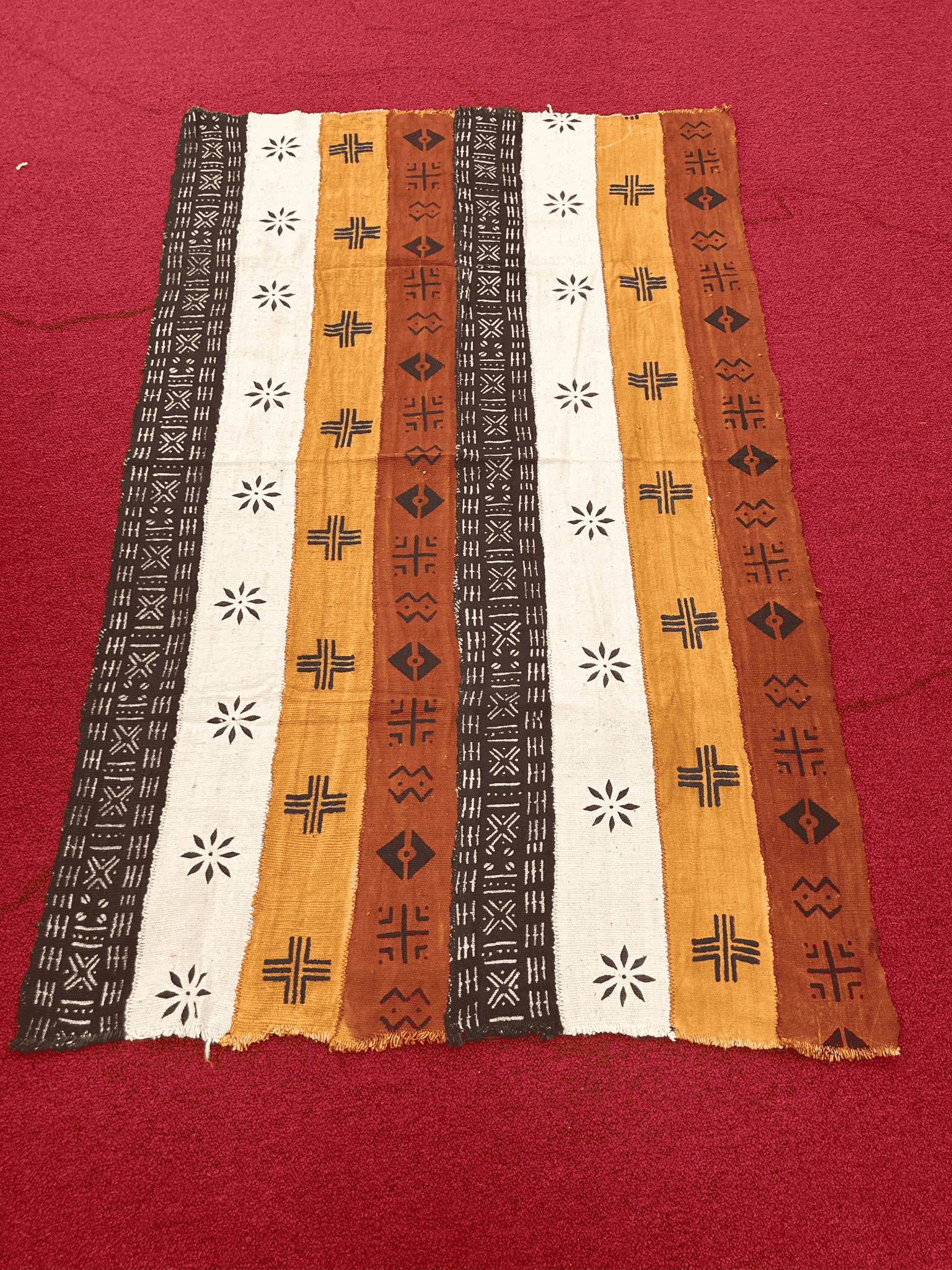 Mudcloth Fabric. Multi Color Adinkra Print Style 5 Handmade in Mali 100% Cotton. Sizes vary: 38-45in x 63-68in for clothing and decorating