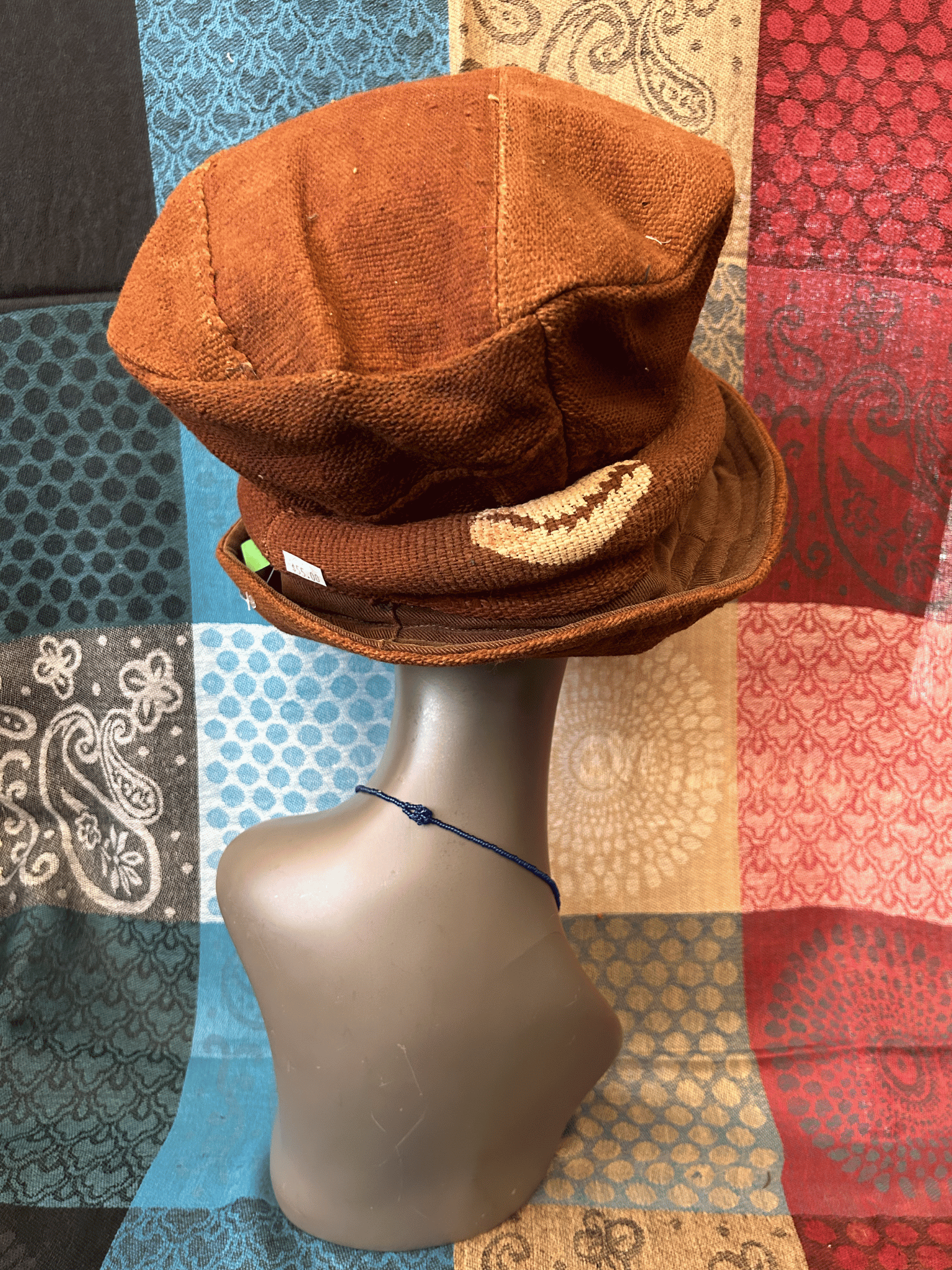 Mudcloth Hat Single Roll Brown and White Print
