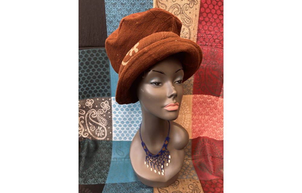 Mudcloth Hat Single Roll Brown and White Print