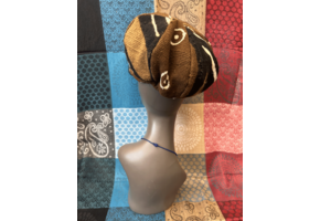 Mudcloth Hat with Brim Black and Brown Print