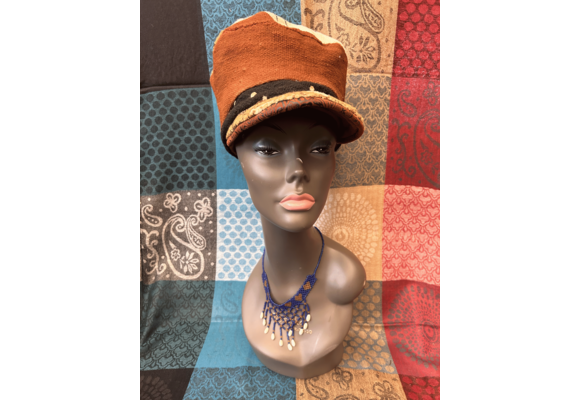 Mudcloth Hat with Brim Black Brown and White Print