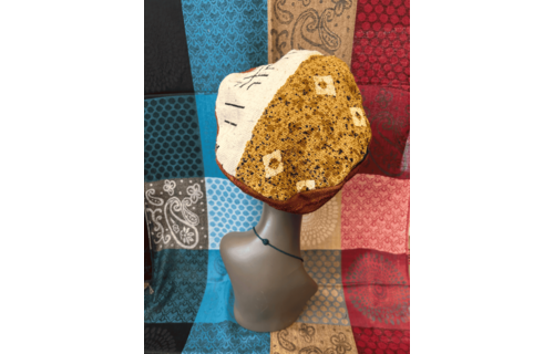 Mudcloth Hat with Brim Black Brown and White Print