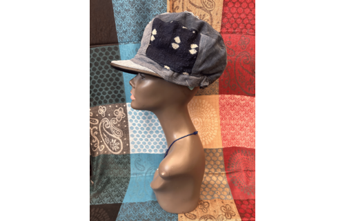 Mudcloth Hat with Brim Denim Blue and White Print