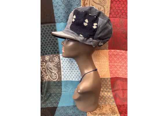 Mudcloth Hat with Brim Denim Blue and White Print