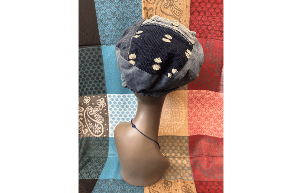 Mudcloth Hat with Brim Denim Blue and White Print