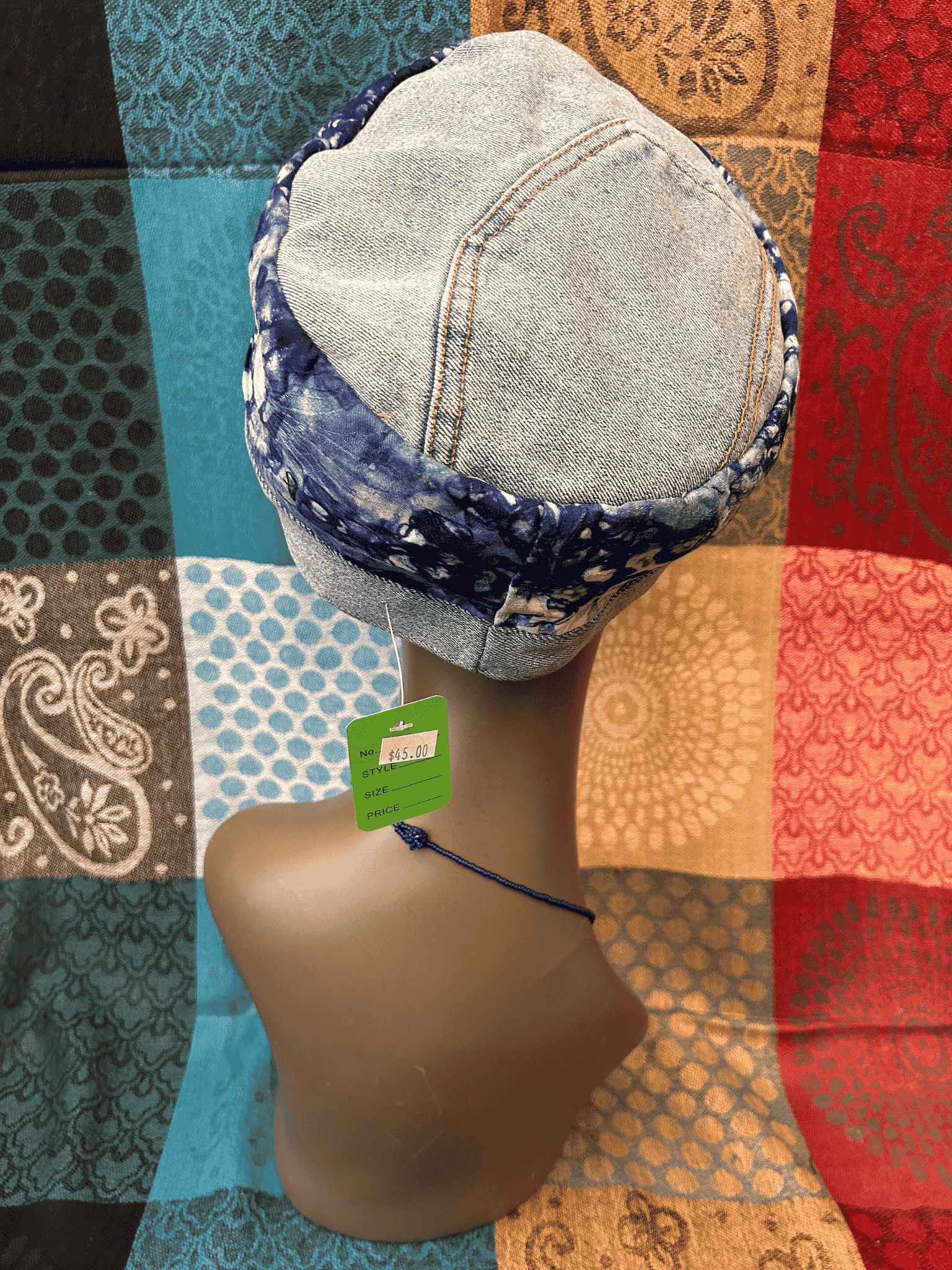 Mudcloth Hat with Brim Denim Purple and White Print