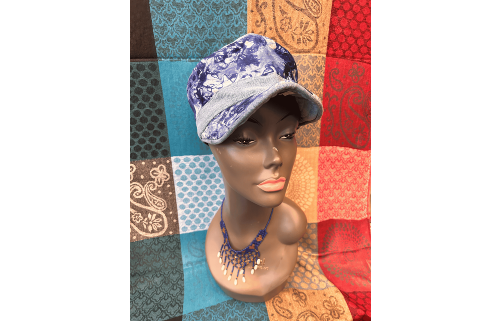 Mudcloth Hat with Brim Denim Purple and White Print
