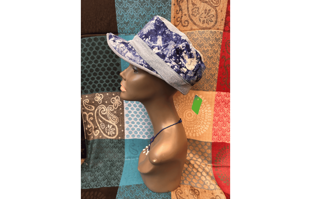 Mudcloth Hat with Brim Denim Purple and White Print