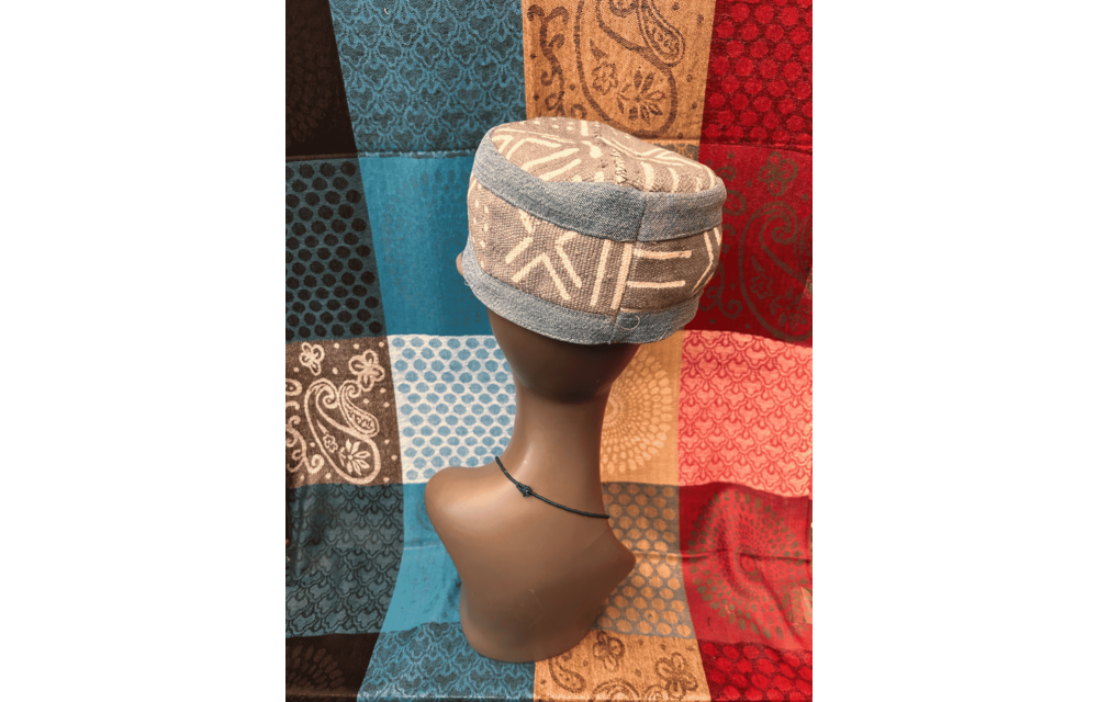 Mudcloth Hat with Brim Denim Grey and White Print